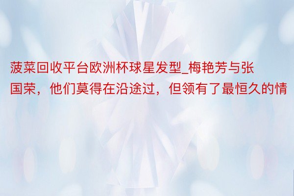 菠菜回收平台欧洲杯球星发型_梅艳芳与张国荣，他们莫得在沿途过，但领有了最恒久的情
