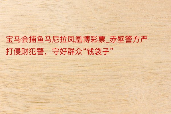 宝马会捕鱼马尼拉凤凰博彩票_赤壁警方严打侵财犯警，守好群众“钱袋子”